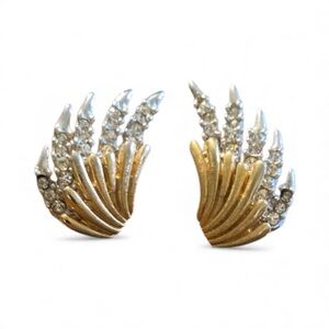 Vtg Angel Wing Clip Earrings Mixed Metals /Rhinestones  - Celestial / Angelcore